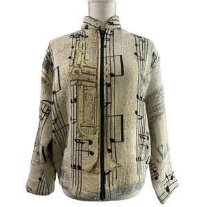 Maxson Tapestri USA Jacket Cotton Musical Instruments Print Artsy Women One Size